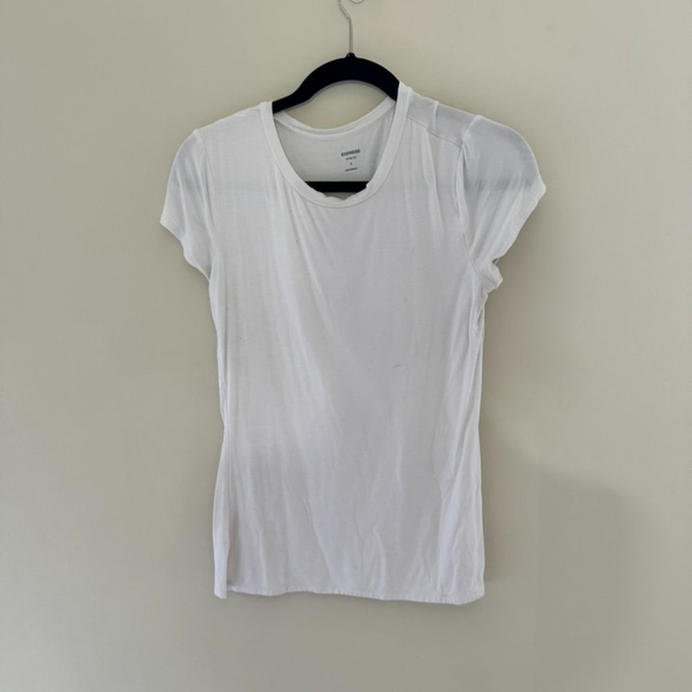Express Fitted Double Layer Crew Neck Tee White